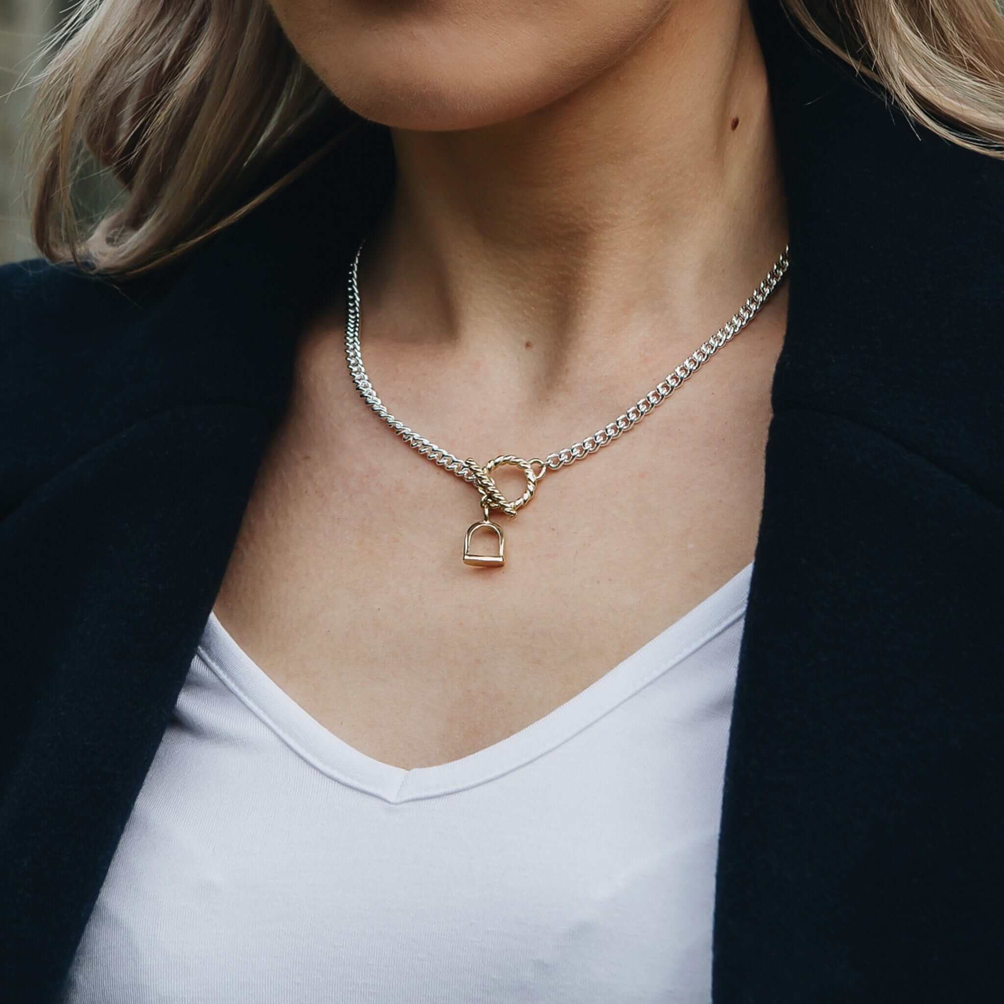 The Silver Stable- Handcrafted British Jewellery Silver & Gold T-Bar Necklace necklace