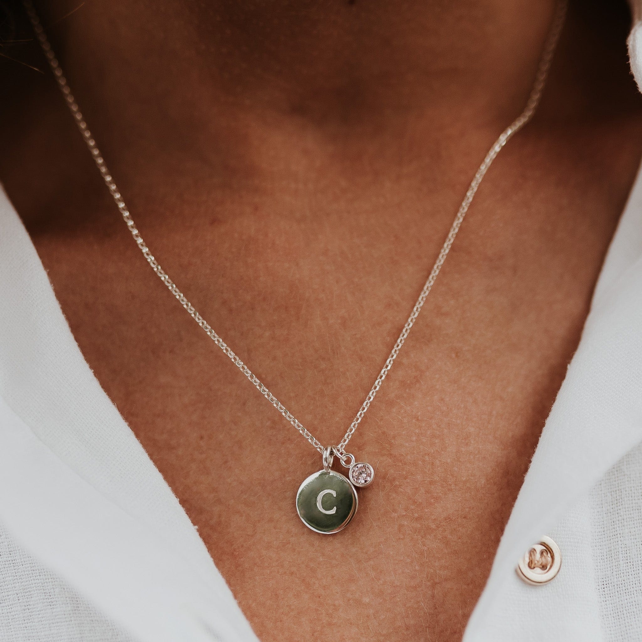 Personalised, engraved silver, alexandrite birthstone necklace