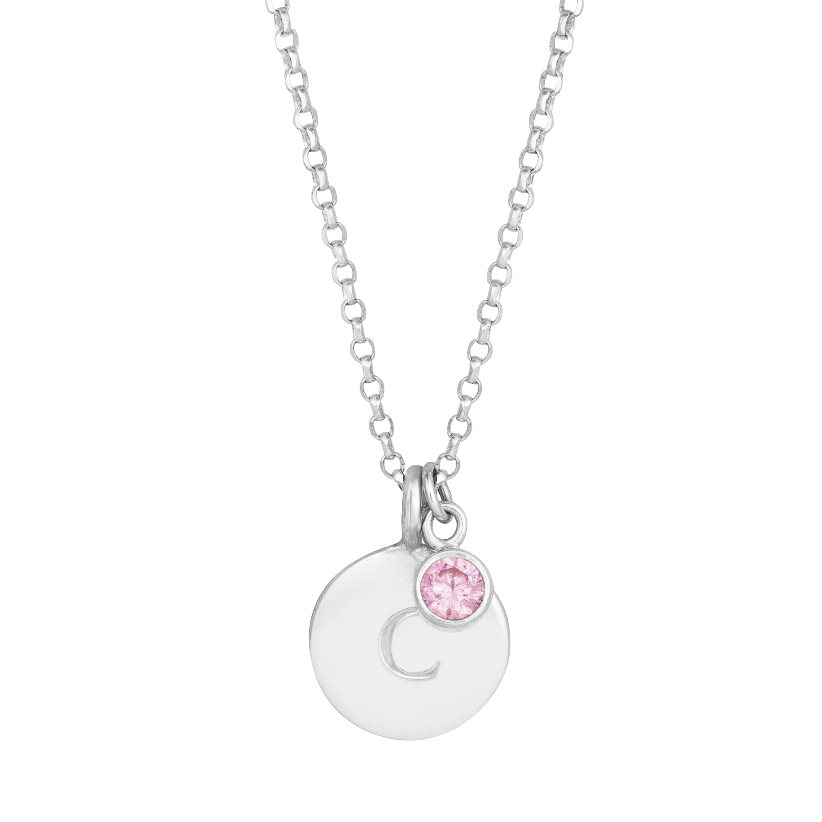 Birthstone & Engraved Silver Disc Necklace