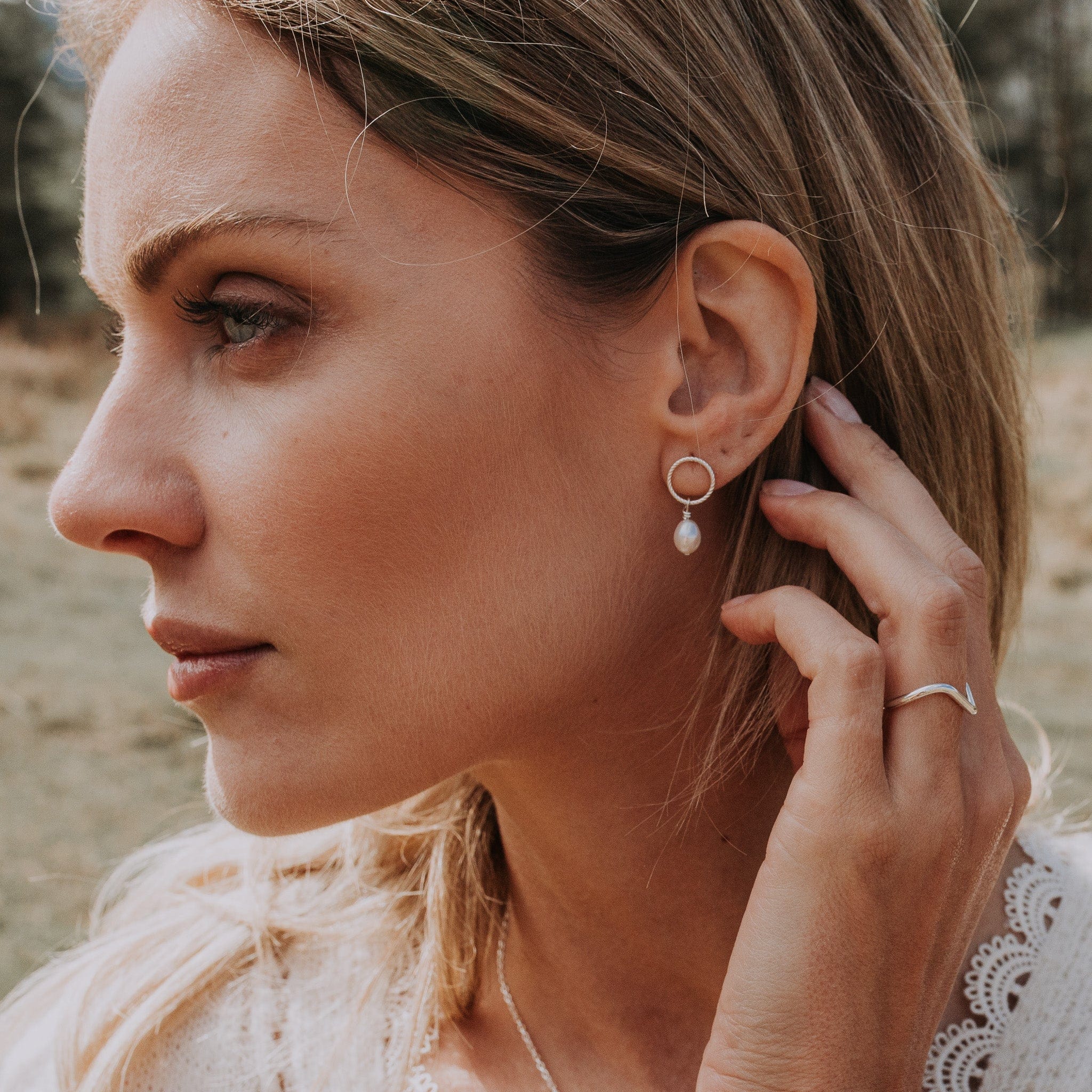 The Silver Stable- Handcrafted British Jewellery Silver Mini Halo Earrings with Pearl Charm earrings