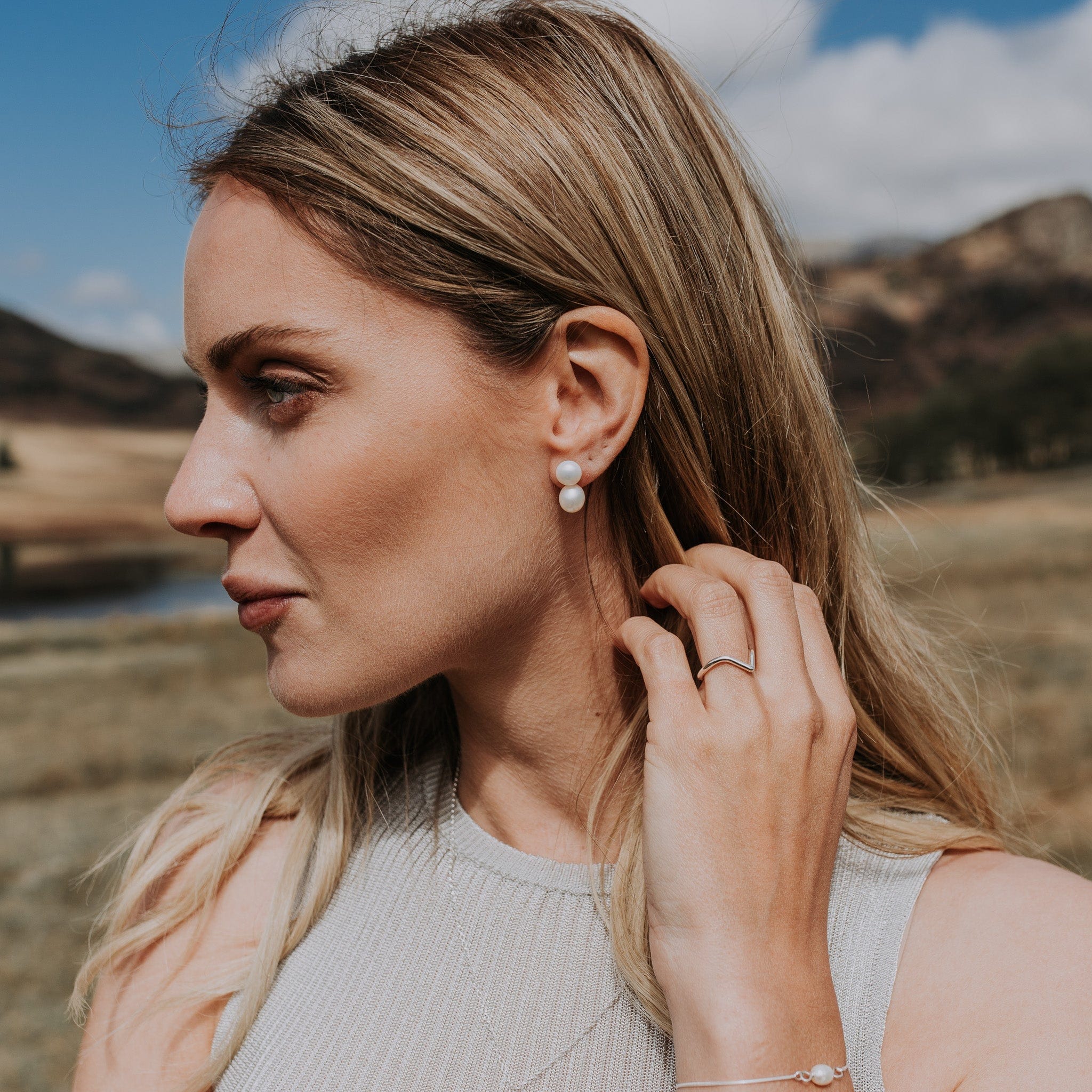 The Silver Stable- Handcrafted British Jewellery Silver Pearl Stud Earrings with Removable Pearl Drop earrings