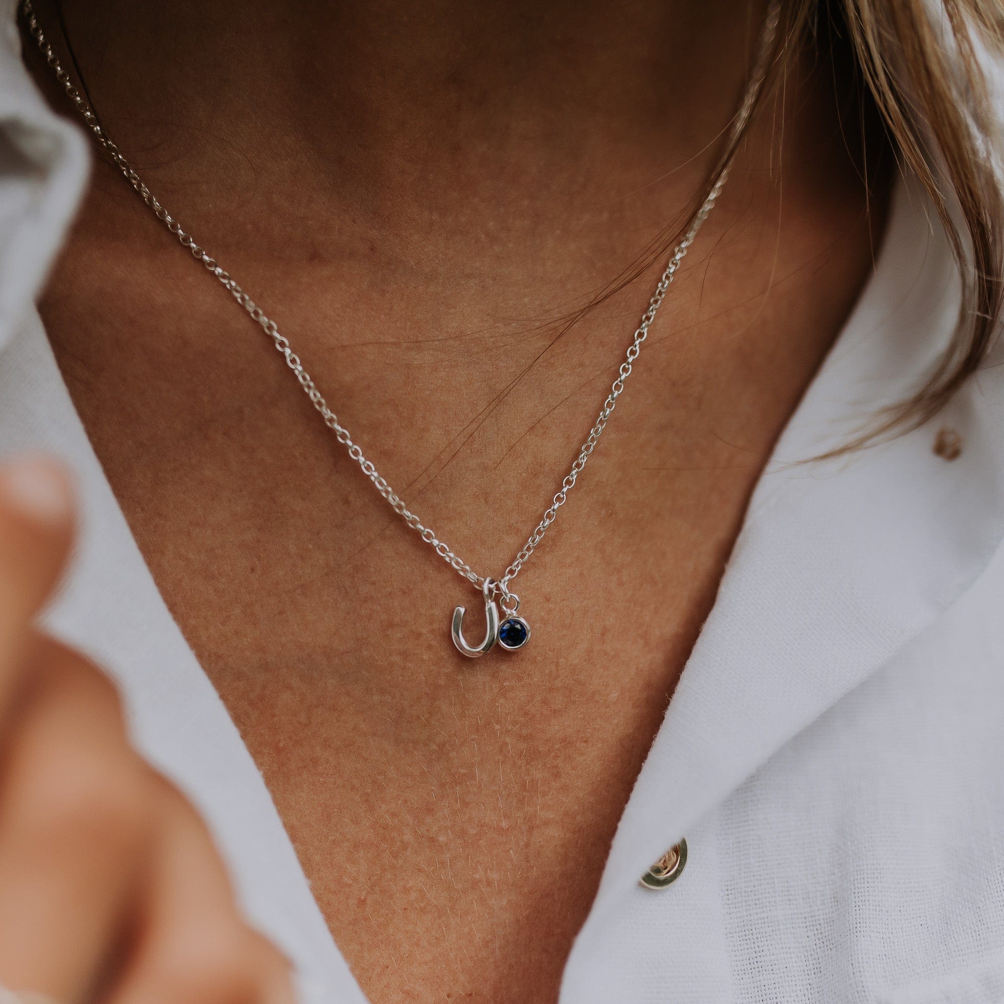 The Silver Stable- Handcrafted British Jewellery 16 inch / Please Select Birthstone Birthstone & Silver Horseshoe Necklace necklace