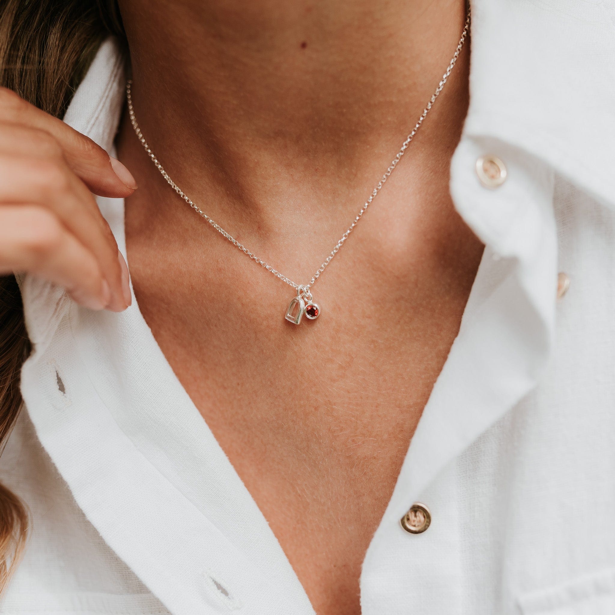The Silver Stable- Handcrafted British Jewellery 16 inch / Please Select Birthstone Birthstone & Silver Stirrup Necklace necklace